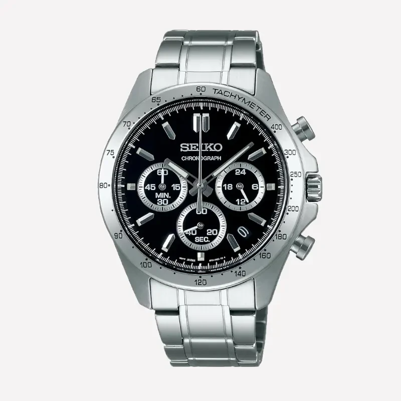 Seiko Spirit Chronograph Black Dial Silver-tone Men’s Watch- SBTR013